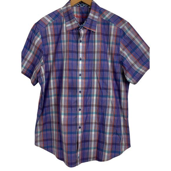 New 2XL Robert Graham Plaid Short Sleeve Button Shirt Contrast Trim NWOT 6515 - Picture 1 of 16